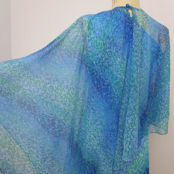 Floaty 70s Maxi Dress One Shoulder Sheer Overlay Poncho Topper - Picture 11 of 12
